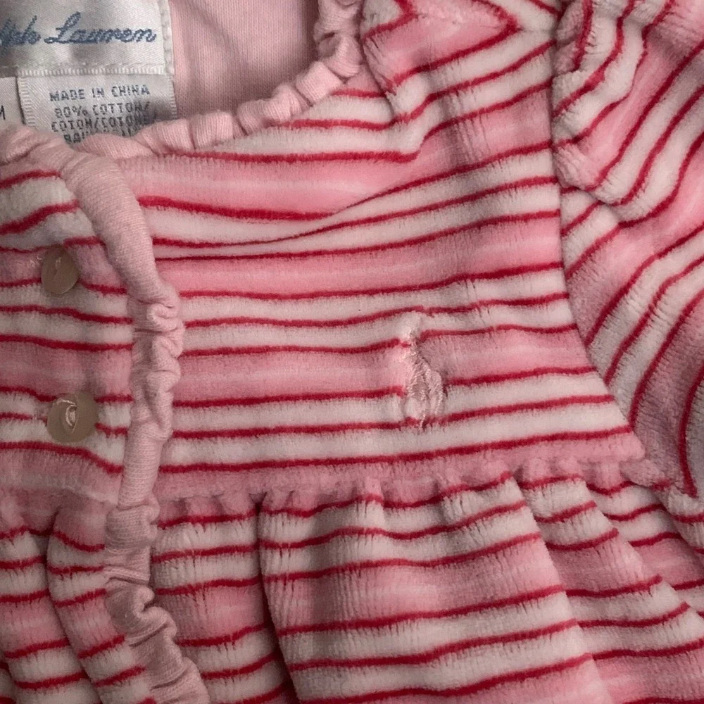 Ralph Lauren Baby Girl Pink Stripe Velour Button Front Dress 3 Months Valentine